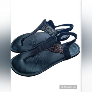 Rouge! Bling Sandals Black with Elastic Ankle Straps & Studs